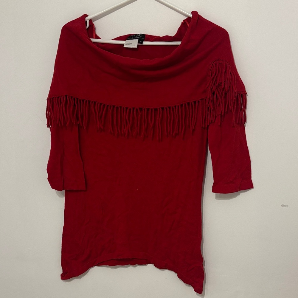 Elegant Red Off-the-Shoulder Sweater